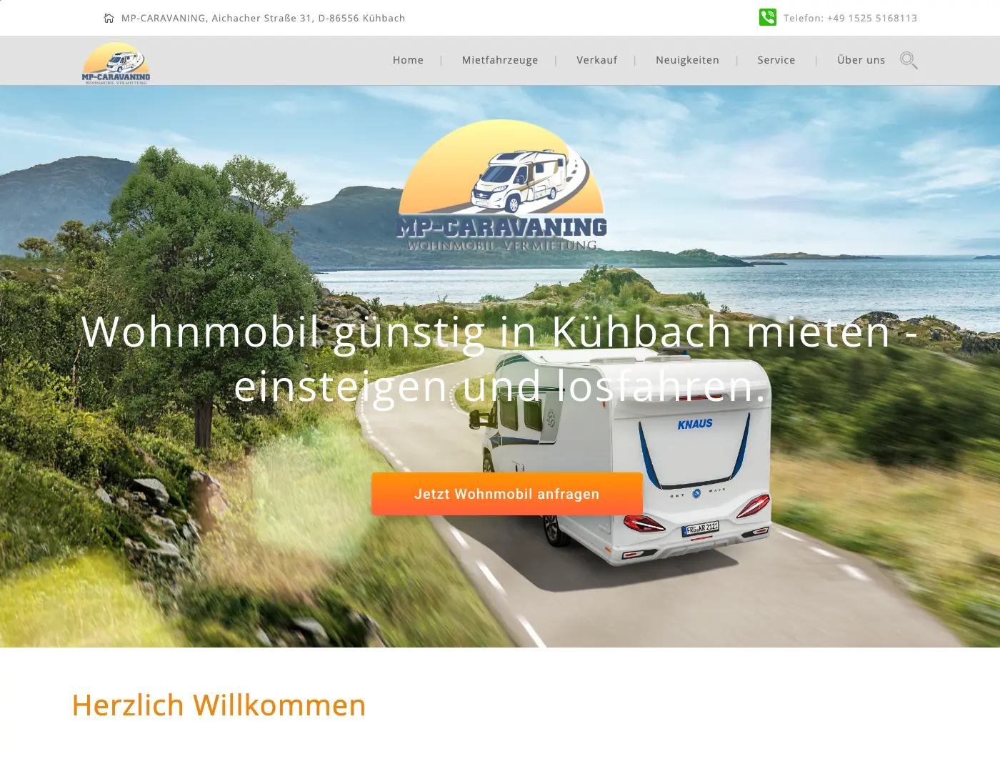 Die Startseite von mp-caravaning.de, ein Webdesign-Projekt von abacado.